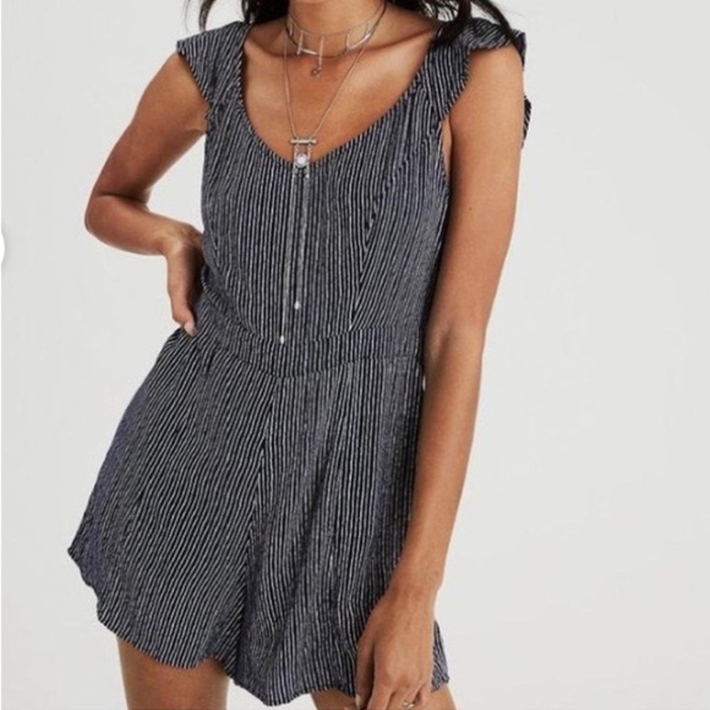 American Eagle Blue Navy Striped Romper